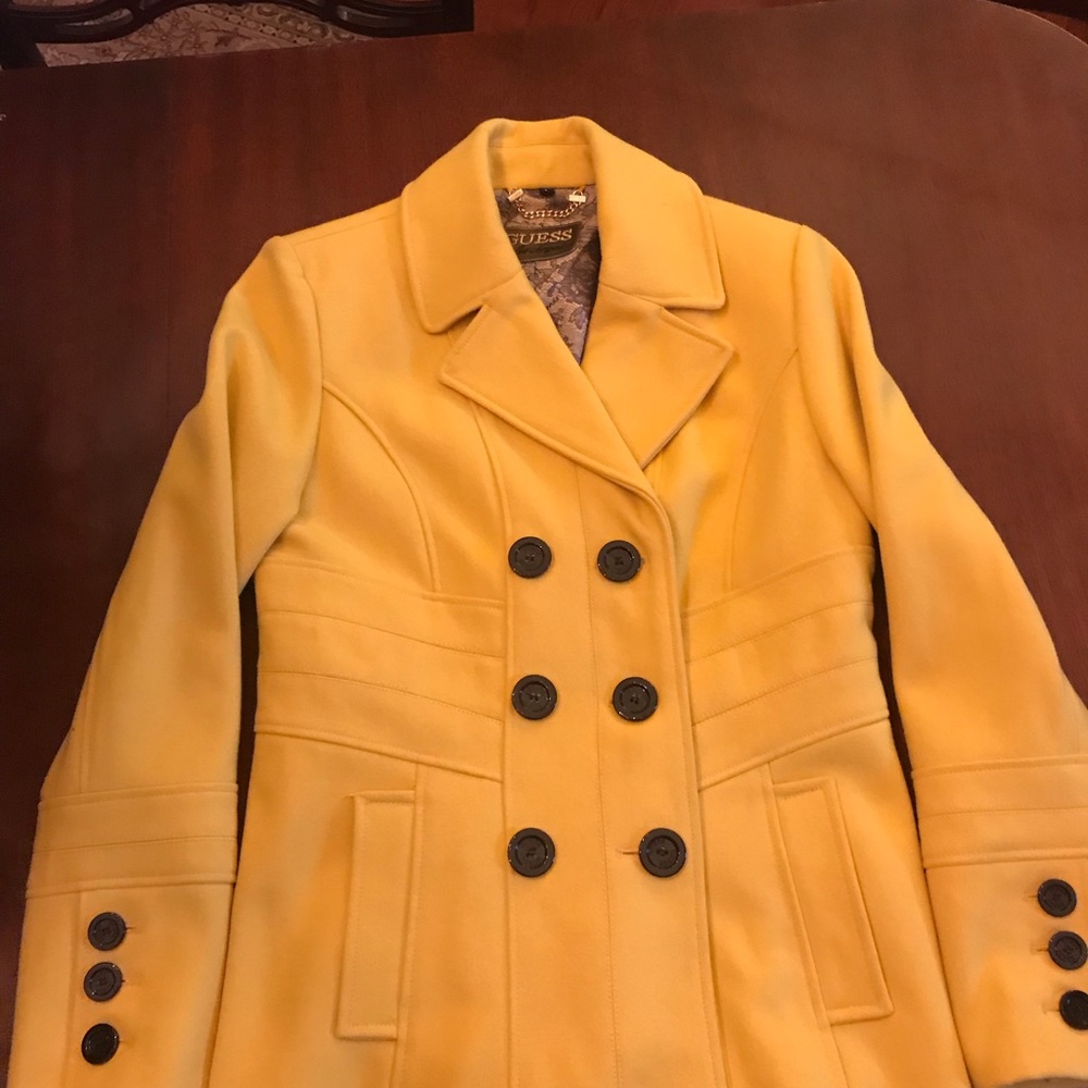 Guess Yellow Double-Breasted Pea Coat